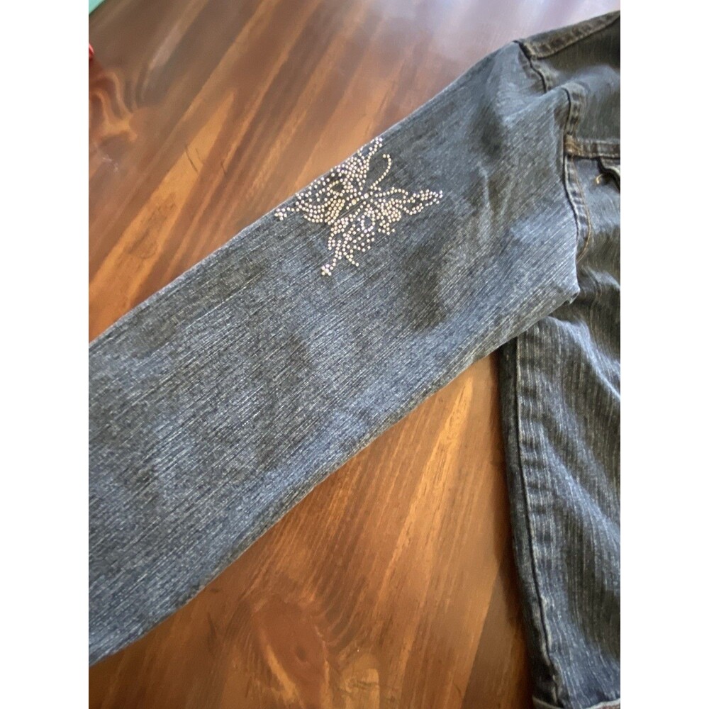 Y2K Vintage Arizona Women Sz Large Denim Jean Jeweled Jacket Snaps Preppy - Picture 9 of 16